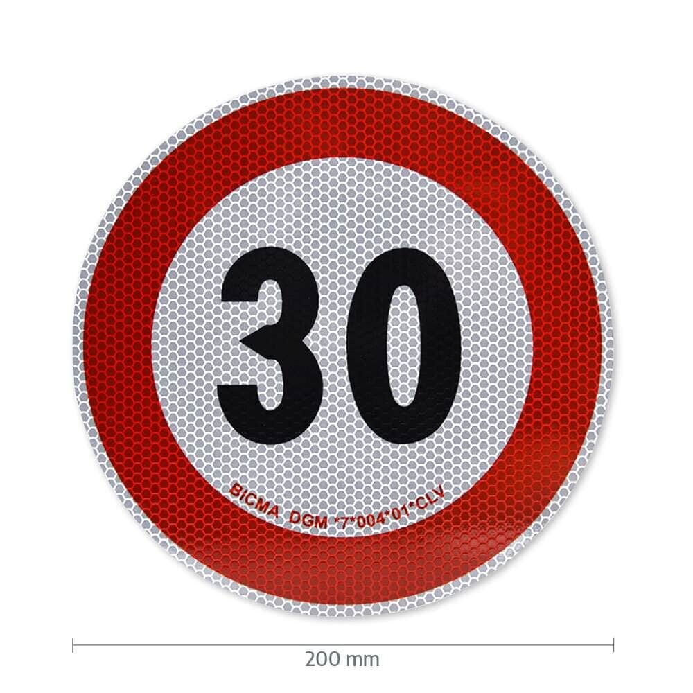 30-km/h-Schild für Italien mit Maßangabe: 200 mm Durchmesser