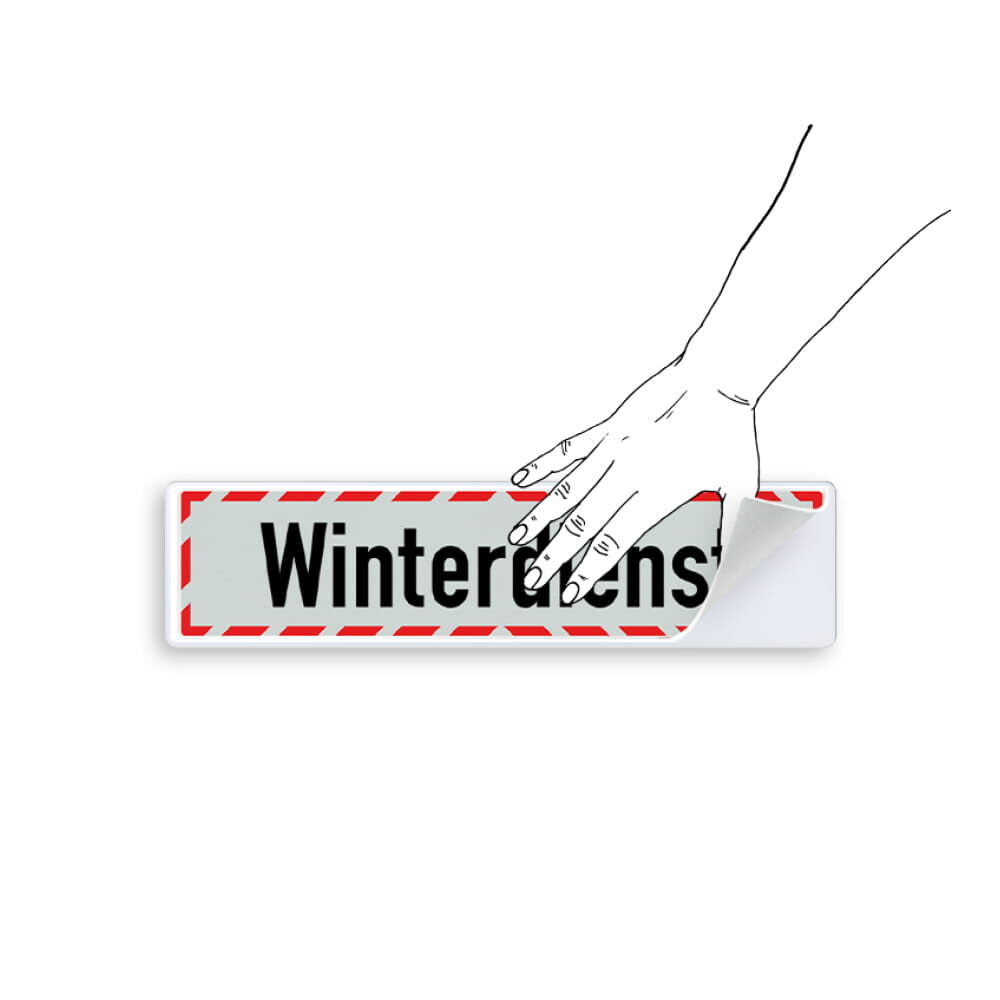 Hand platziert Winterdienst-Schild auf Aufbewahrungsträger 400 x 90 mm, selbsthaftend