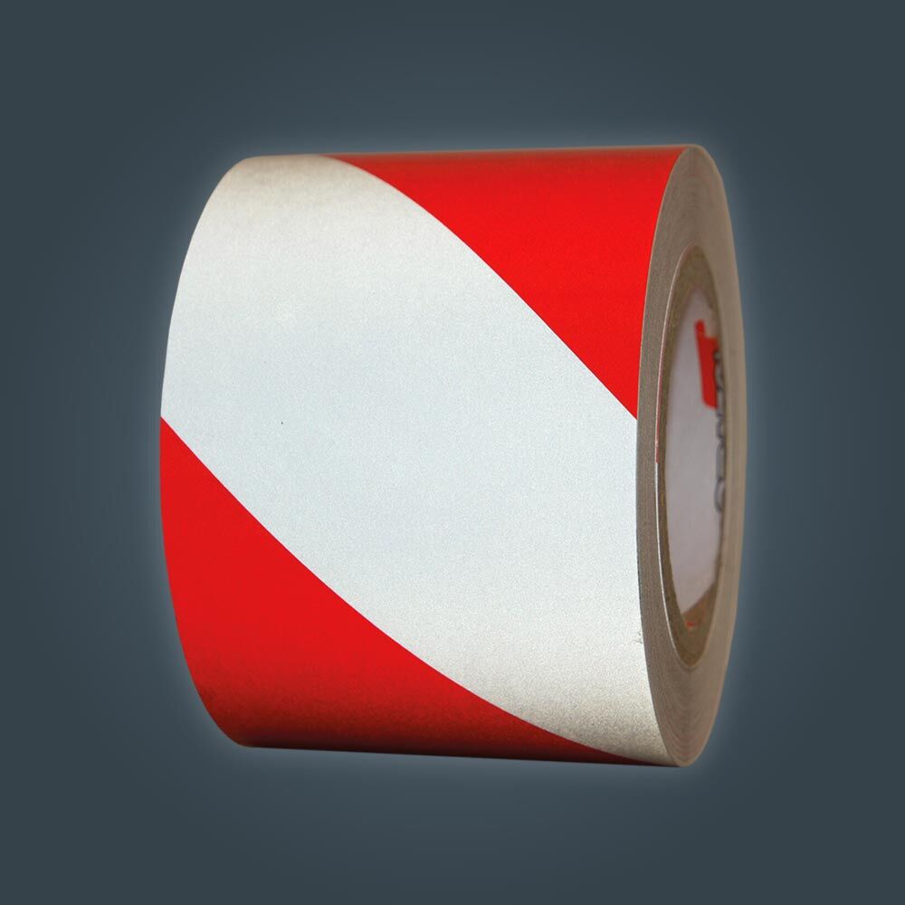 Einzelne Rolle Orafol ORALITE 5431 Industrie-Warnfolie rot-weiß reflektierend, 100 mm, rechtsweisend