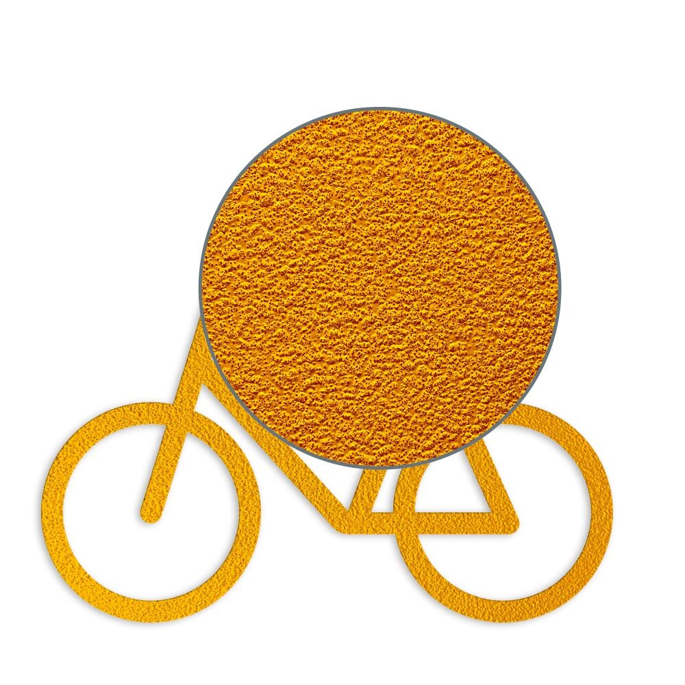 Fahrrad-Symbol mit Detailansicht der rutschhemmenden 3M Stamark-Oberfläche