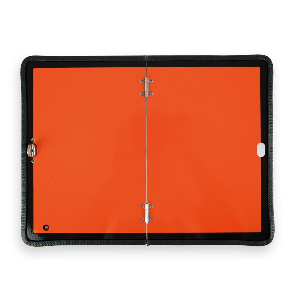 ADR-Gefahrgutwarntafel, vertikal klappbar aus Aluminium, Frontansicht