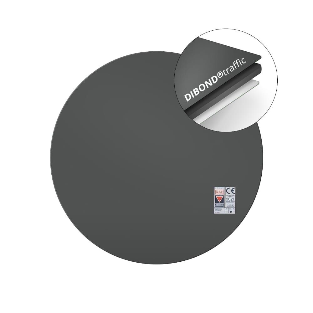 Rückseite des Schildes mit Detailansicht der Dibond®traffic Schichten