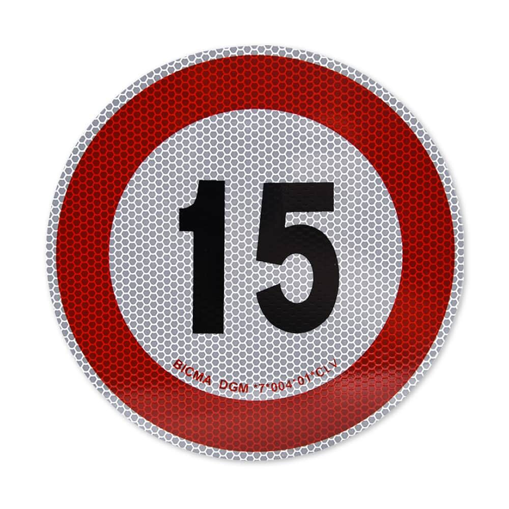 Reflektierendes Geschwindigkeitsschild 15 km/h für Italien, frontal abgebildet