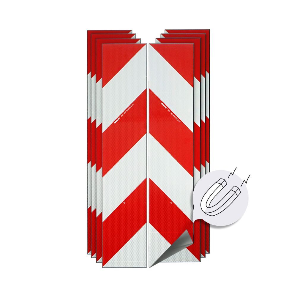 Stapel magnetischer ORALITE 5951 Warnmarkierungen, rot-weiß, Reflexklasse RA2/C