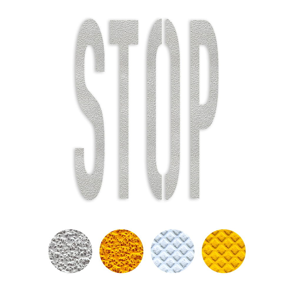 Selbstklebendes Fahrbahnpiktogramm "STOP", erhältlich in weiß und gelb, Verkehrsklasse P6 oder P7