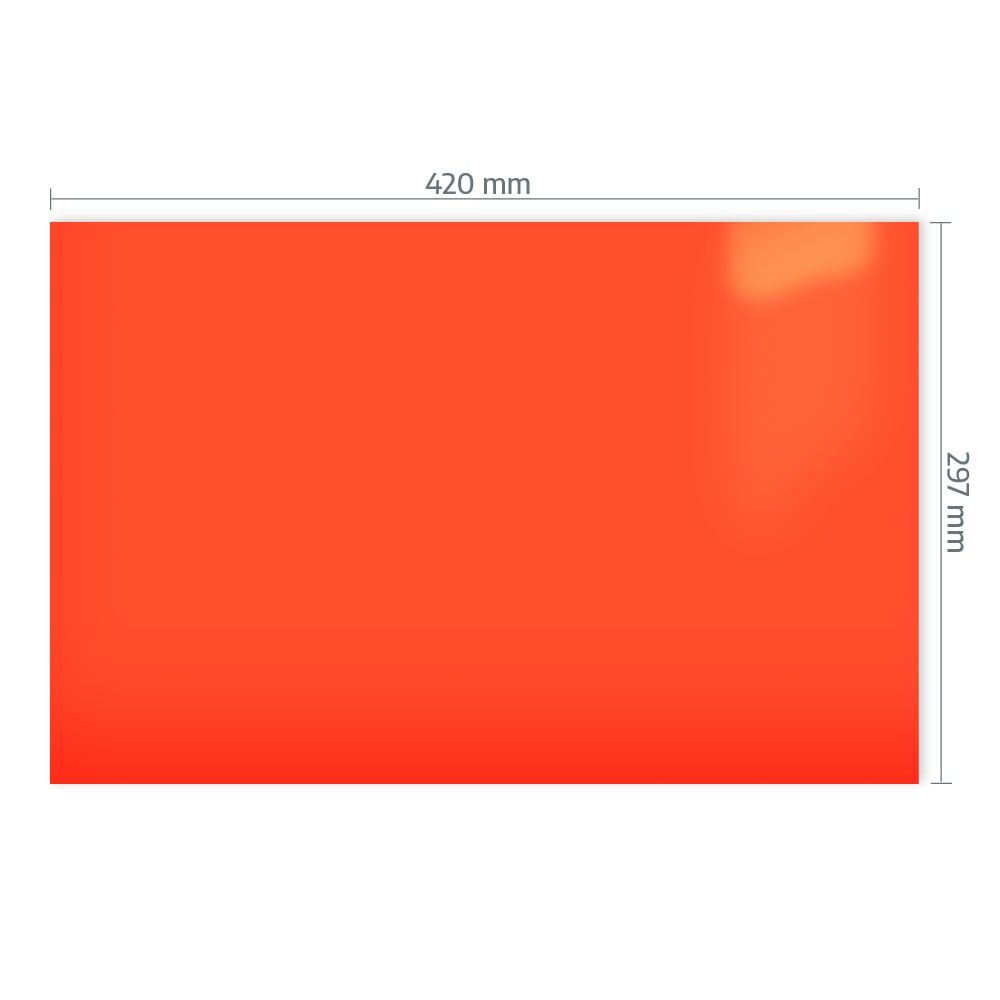 A3-Bogen ORACAL 7510 Orangerot mit Maßangabe 420 × 297 mm.