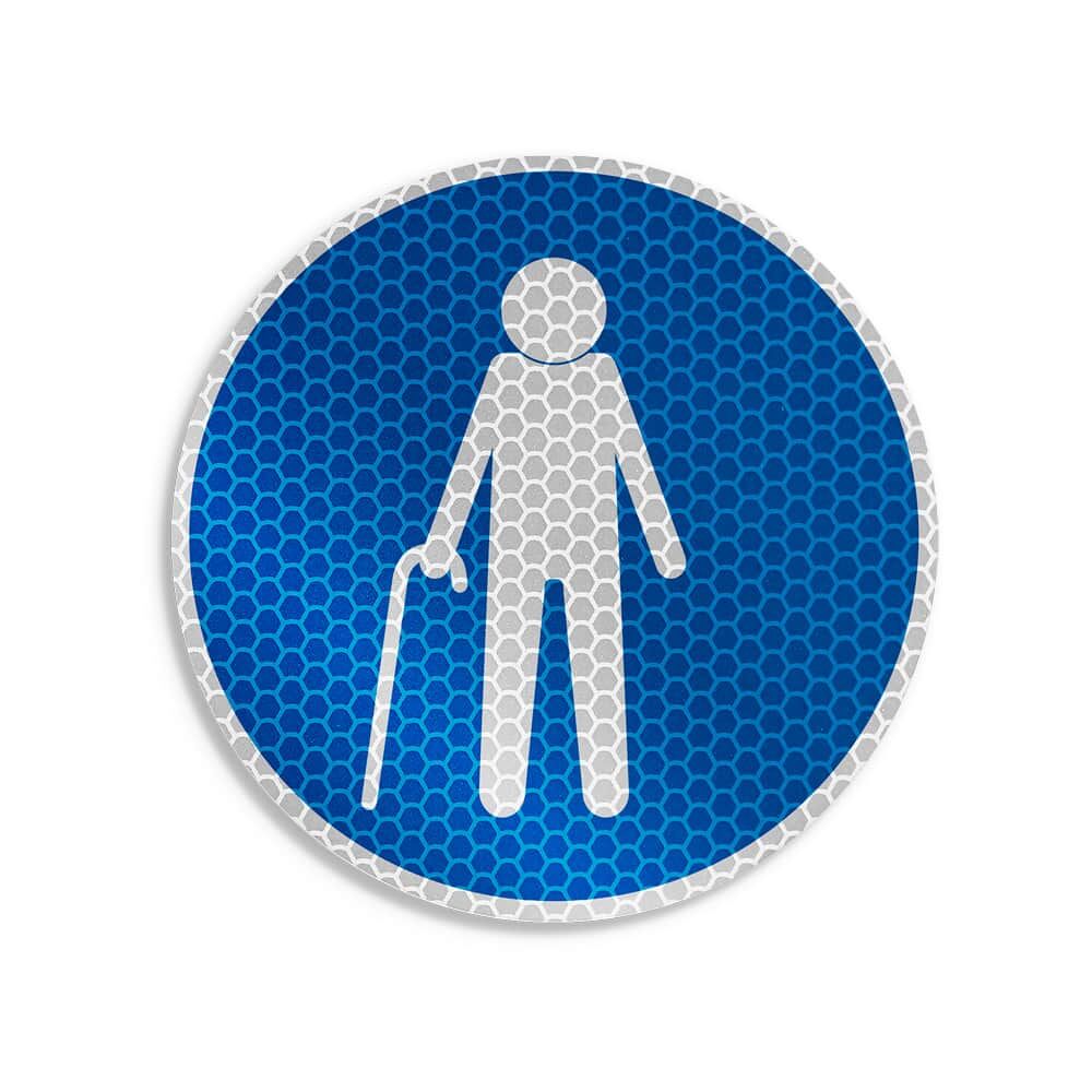Runder Aufkleber Mann mit Stock, Ø 10 cm, reflektierend, blau-weißes Symbol