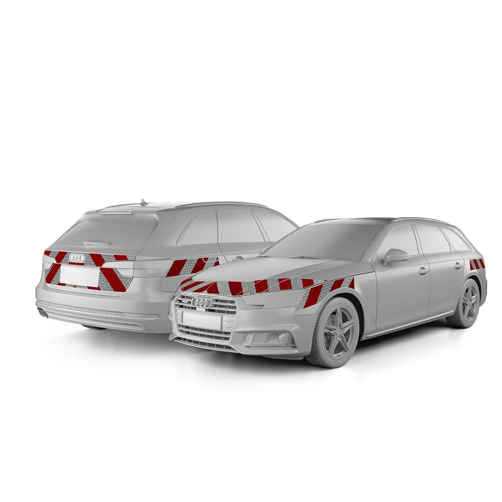 Audia A4 Avant in Front- und Heckansicht mit Komplettwarnmarkierungssatz, Baujahr 2018