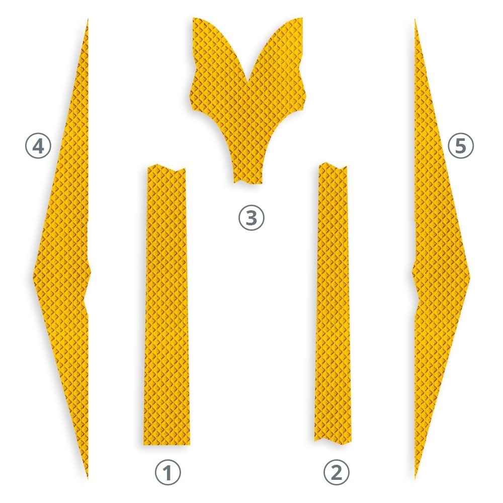 Gelber Richtungspfeil in 5 nummerierten Einzelelementen dargestellt