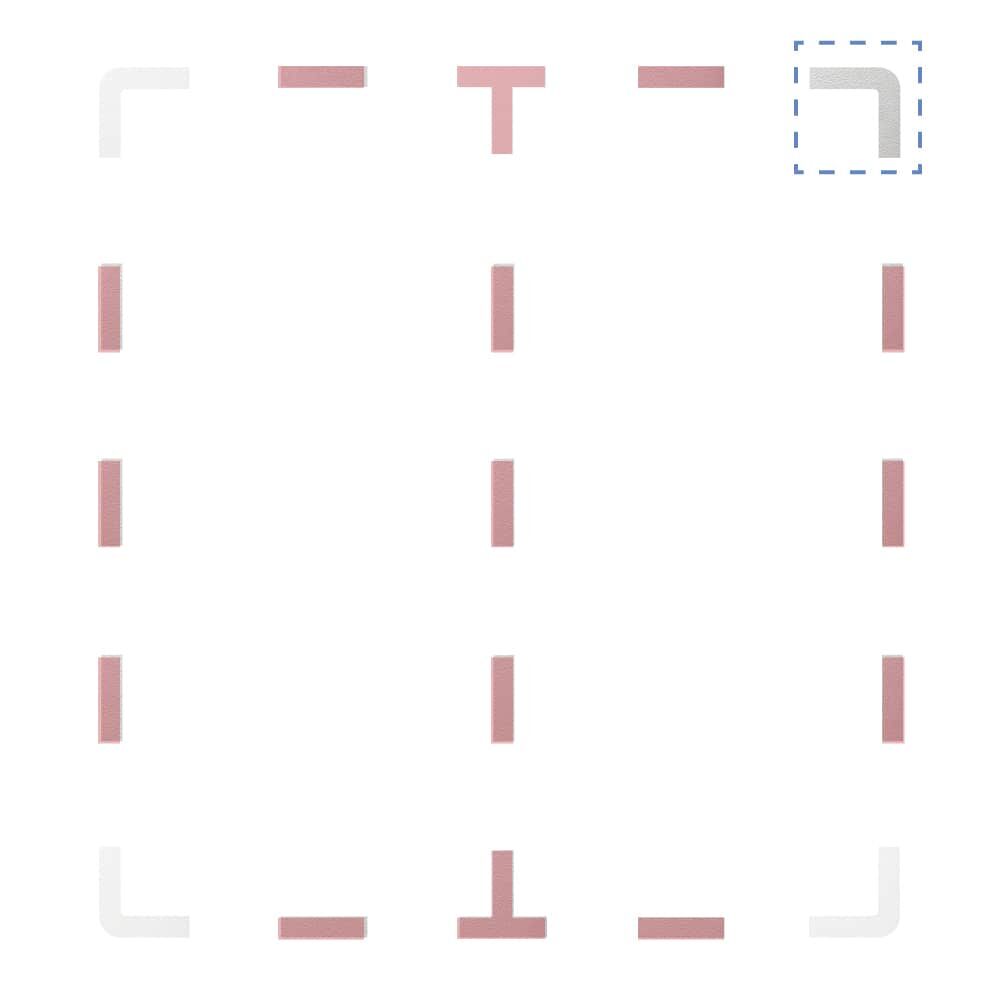 Auswahlraster zeigt Position der weißen L-Markierung in Setzusammenstellung