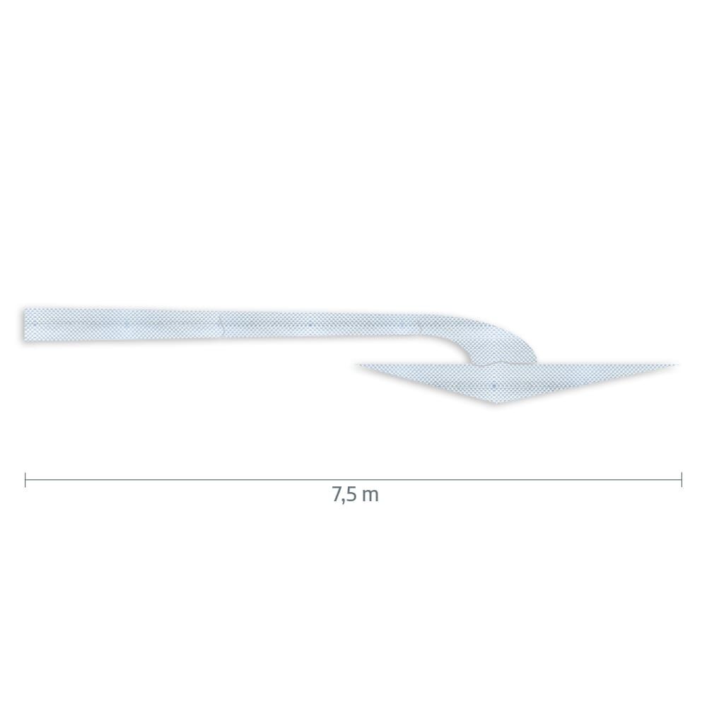 Weißer Richtungspfeil aus 3M Stamark Fahrbahnfolie mit Maßangabe: 7,5 m Länge