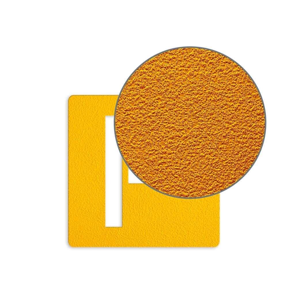 Detailansicht der gelben 3M Stamark „P“-Markierung mit Fokus auf Oberfläche