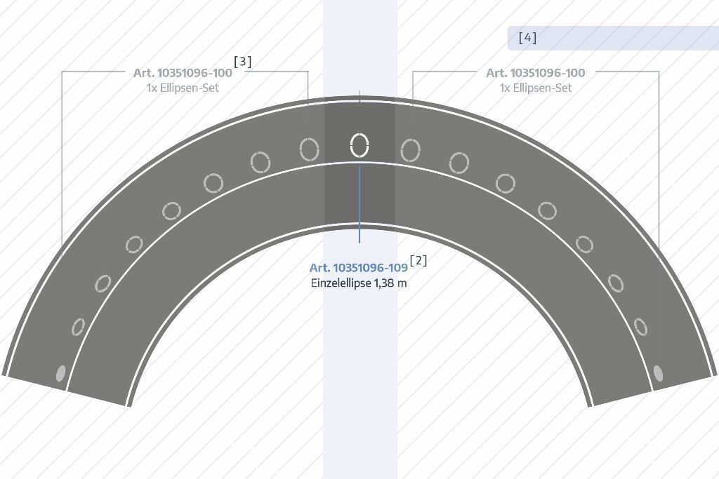 Z343 Kurvenschema mit zwei Ellipsen-Sets und markierter Einzelellipse 1,38 m
