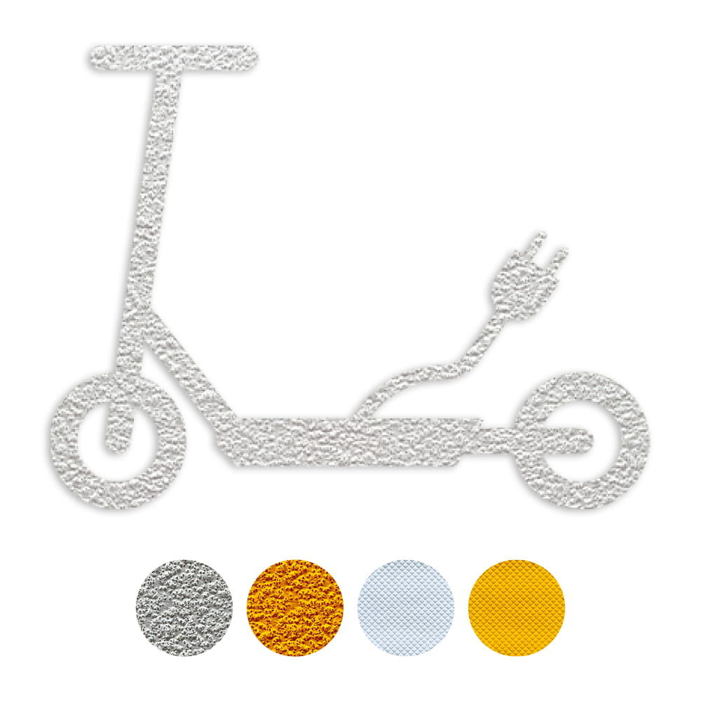 Selbstklebendes Fahrbahnpiktogramm "E-Scooter", erhältlich in weiß & gelb, Verkehrsklasse P6 oder P7