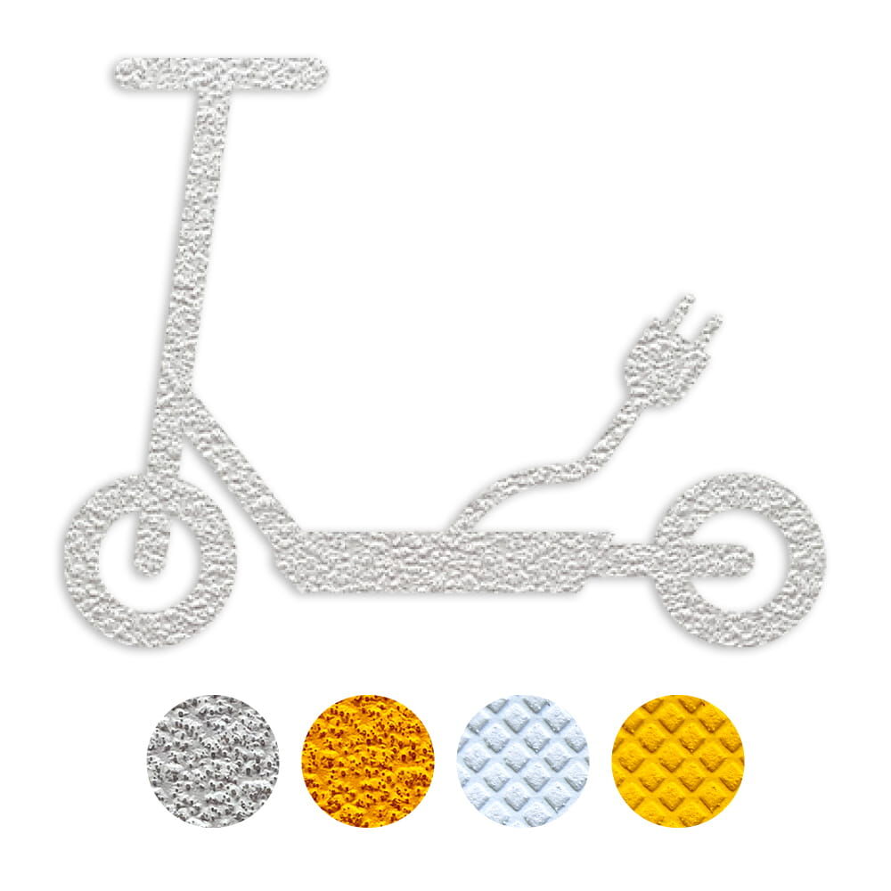 Selbstklebendes Fahrbahnpiktogramm "E-Scooter", erhältlich in weiß & gelb, Verkehrsklasse P6 oder P7
