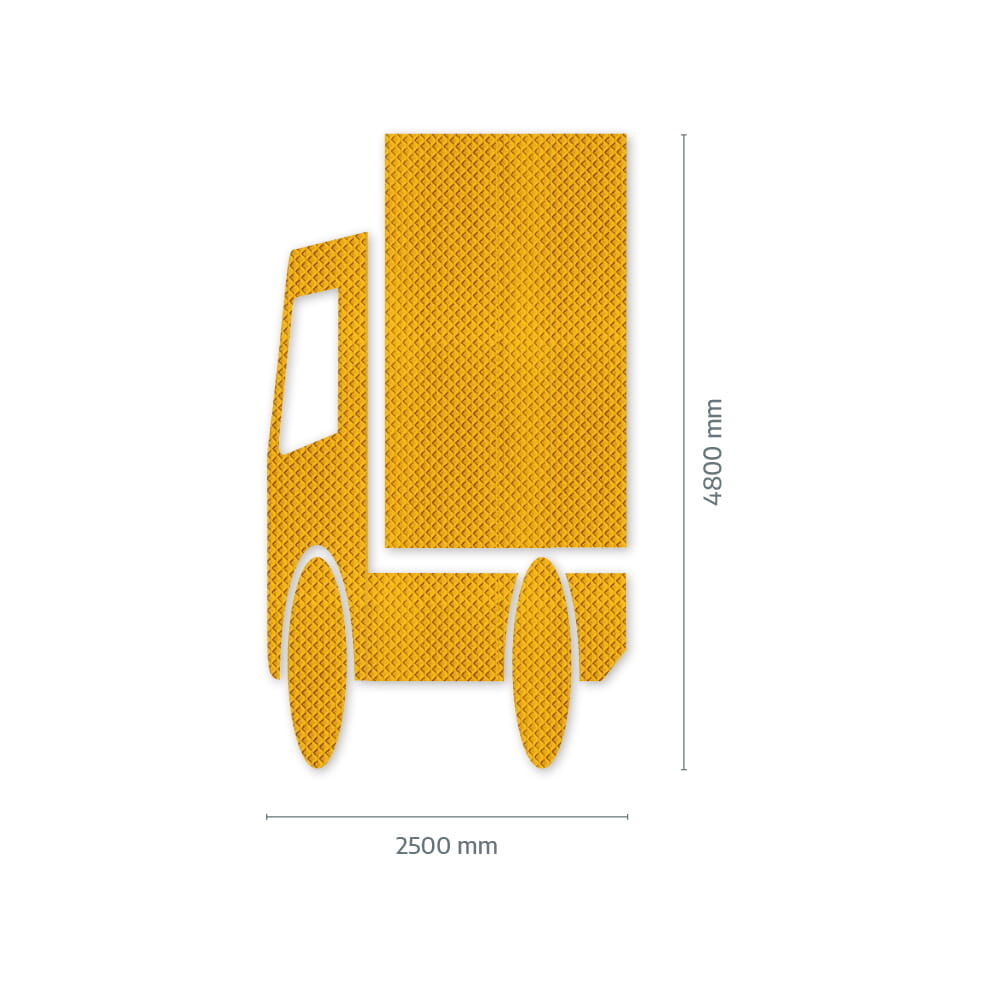 Lkw-Piktogramm aus 3M Stamark, gelb, mit Maßangaben: 2500 × 4800 mm