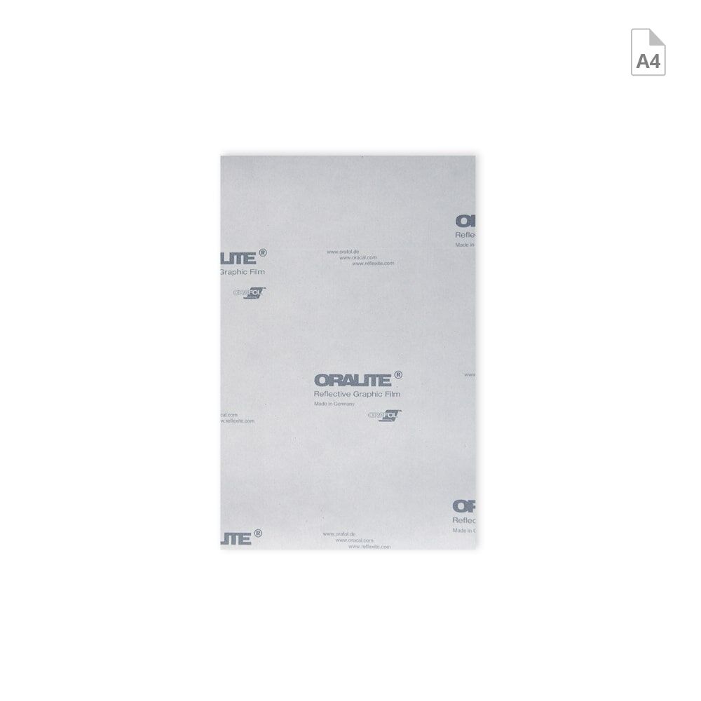 Rückseite des Zuschnittes zeigt weißes Trägerpapier mit Orafol Oralite Logo