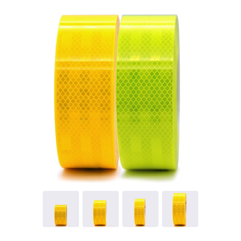 Zwei Rollen 3M 983 Konturmarkierung nebeneinander – fluor-gelb und fluor-lime mit Längenvorschau