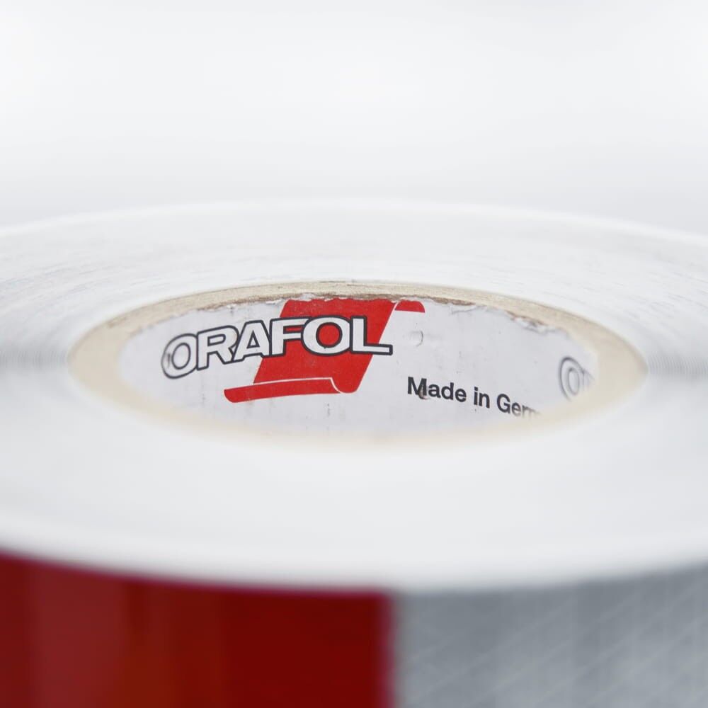 Detail: Kern der Orafol-Rolle mit Logo-Aufdruck „ORAFOL“