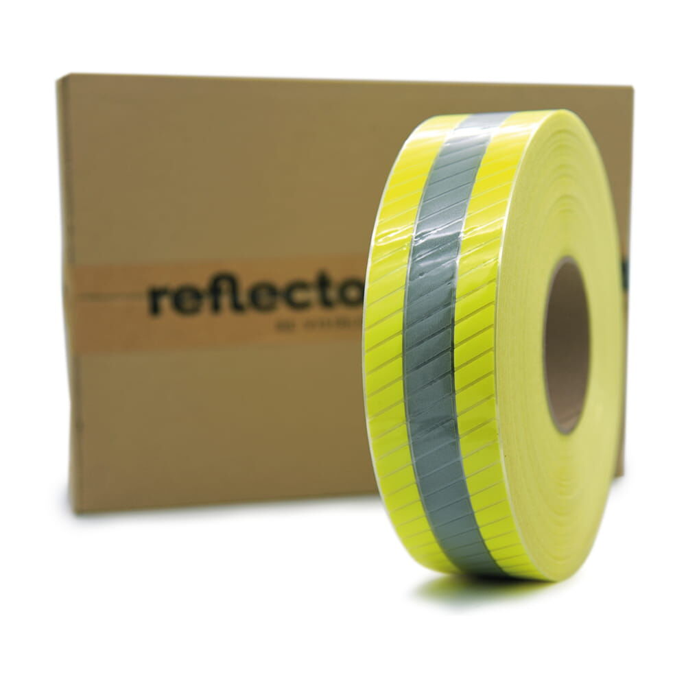 100 m Rolle 3M Scotchlite 5697, gelb-silber-gelb, vor reflecto-Karton. Rollenbreite 50,8 mm