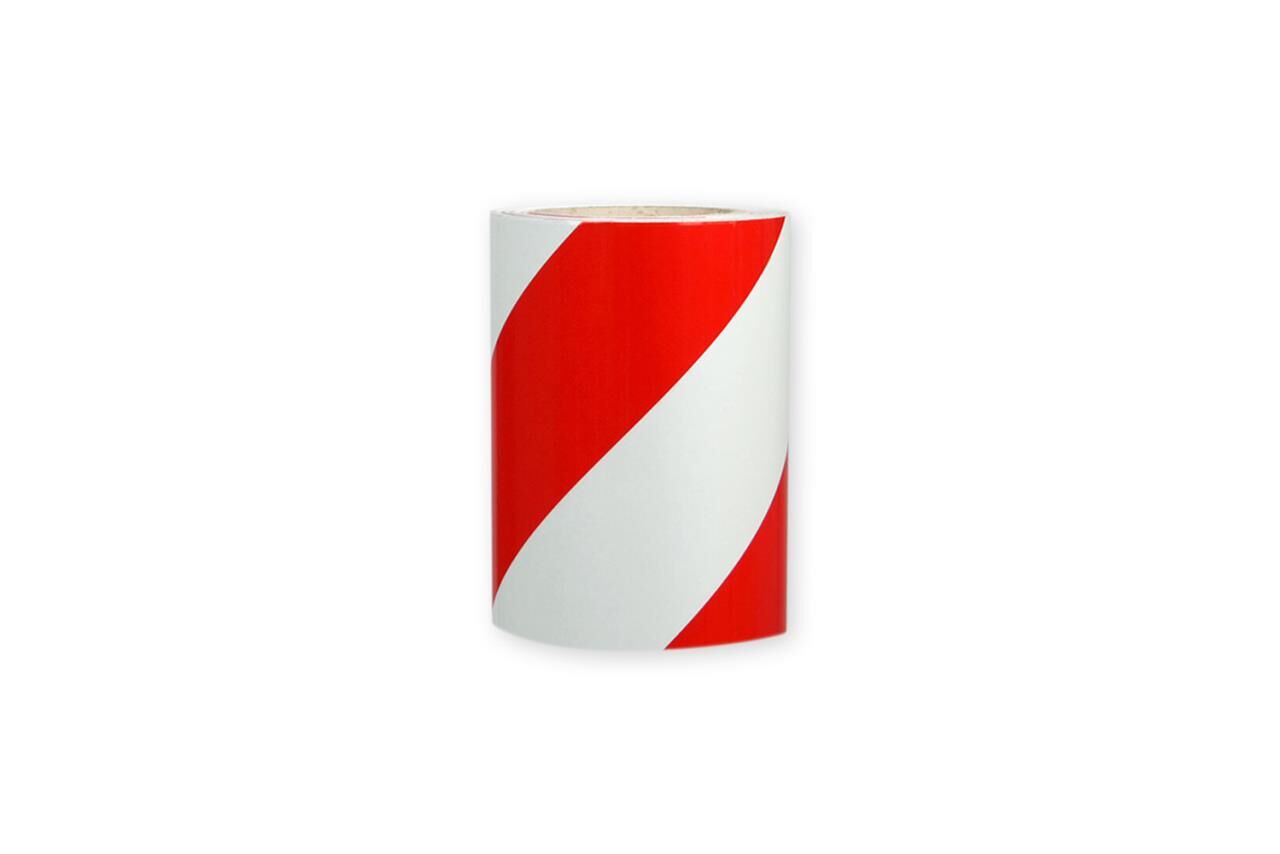 Einzelne Rolle Orafol ORALITE 5431 Industrie-Warnfolie rot-weiß diagonal, 150 mm, rechtsweisend