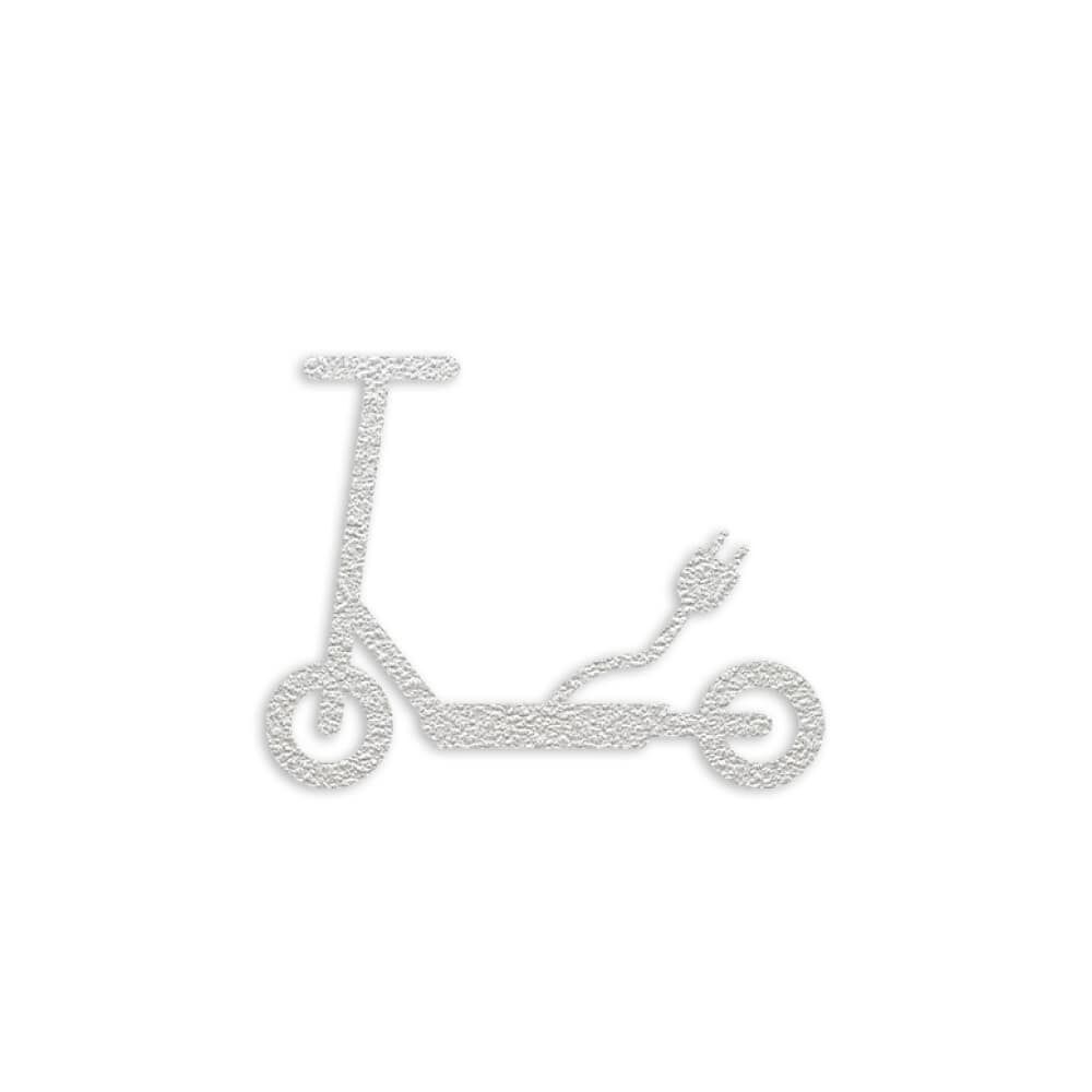 Weißes Bodenpiktogramm E-Scooter mit Stecker