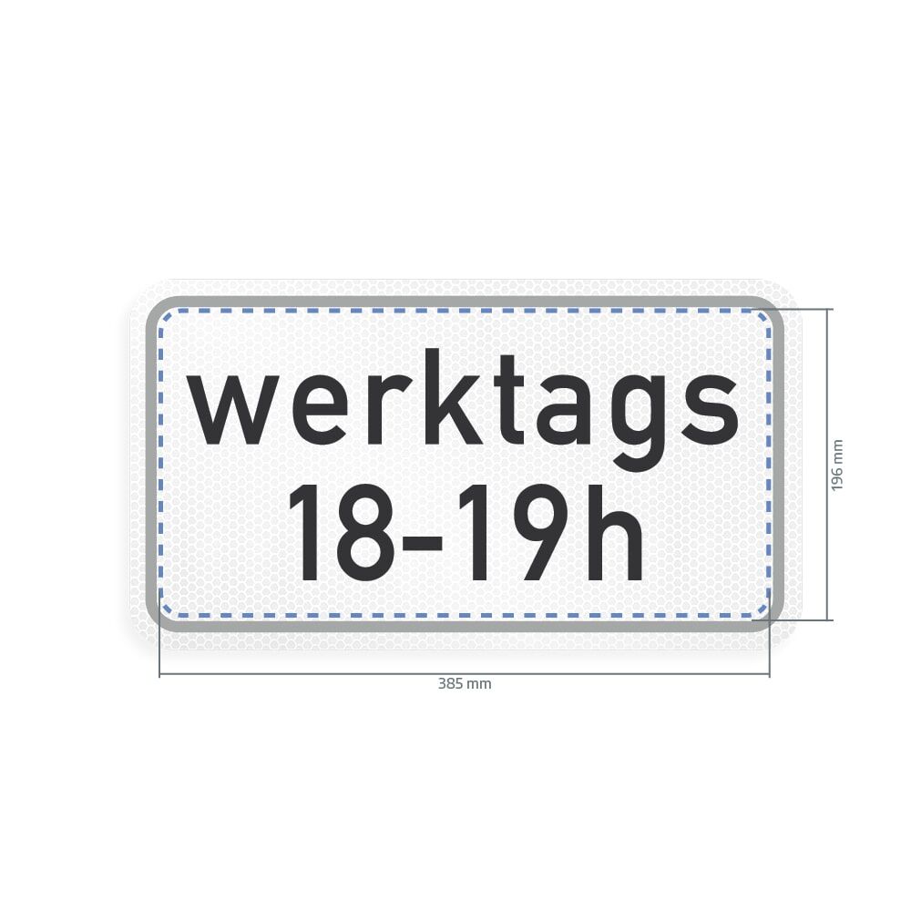 Overlay für zeitliche Beschränkung werktags mit Maßangaben 385×195 mm