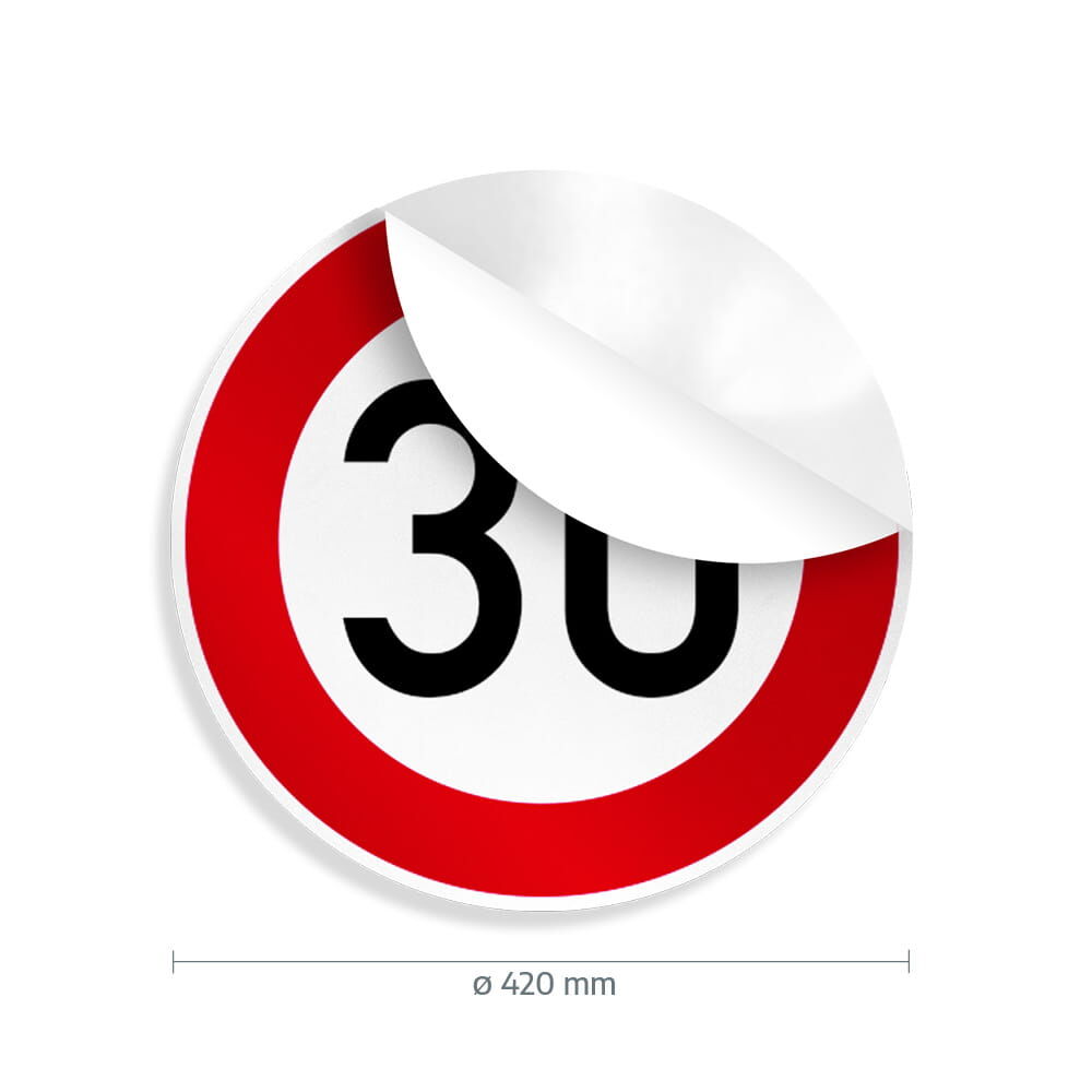 Tempo-30-Schild mit abziehbarer Schutzfolie, Ø 420 mm