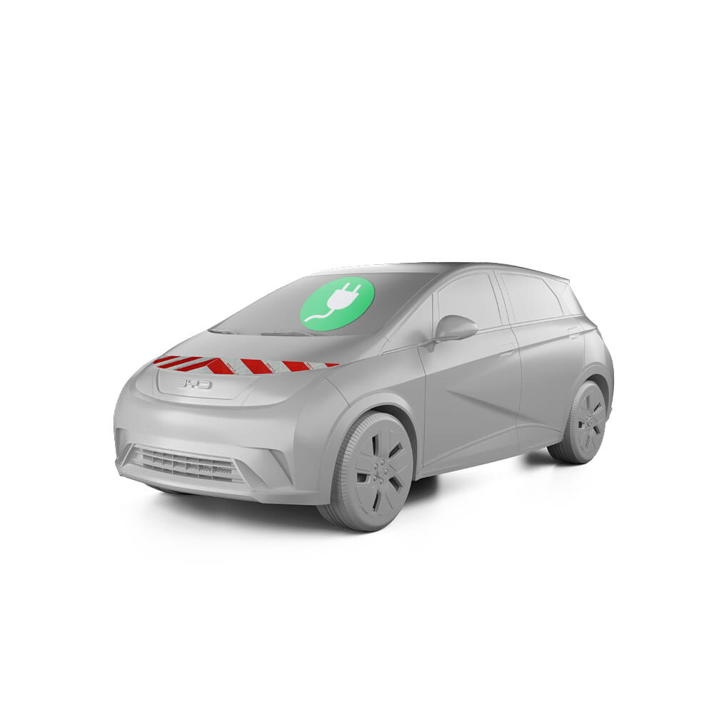 BYD Dolphin mit  Frontwarnmarkieurng, Baujahr 2023, mit E-Plakette