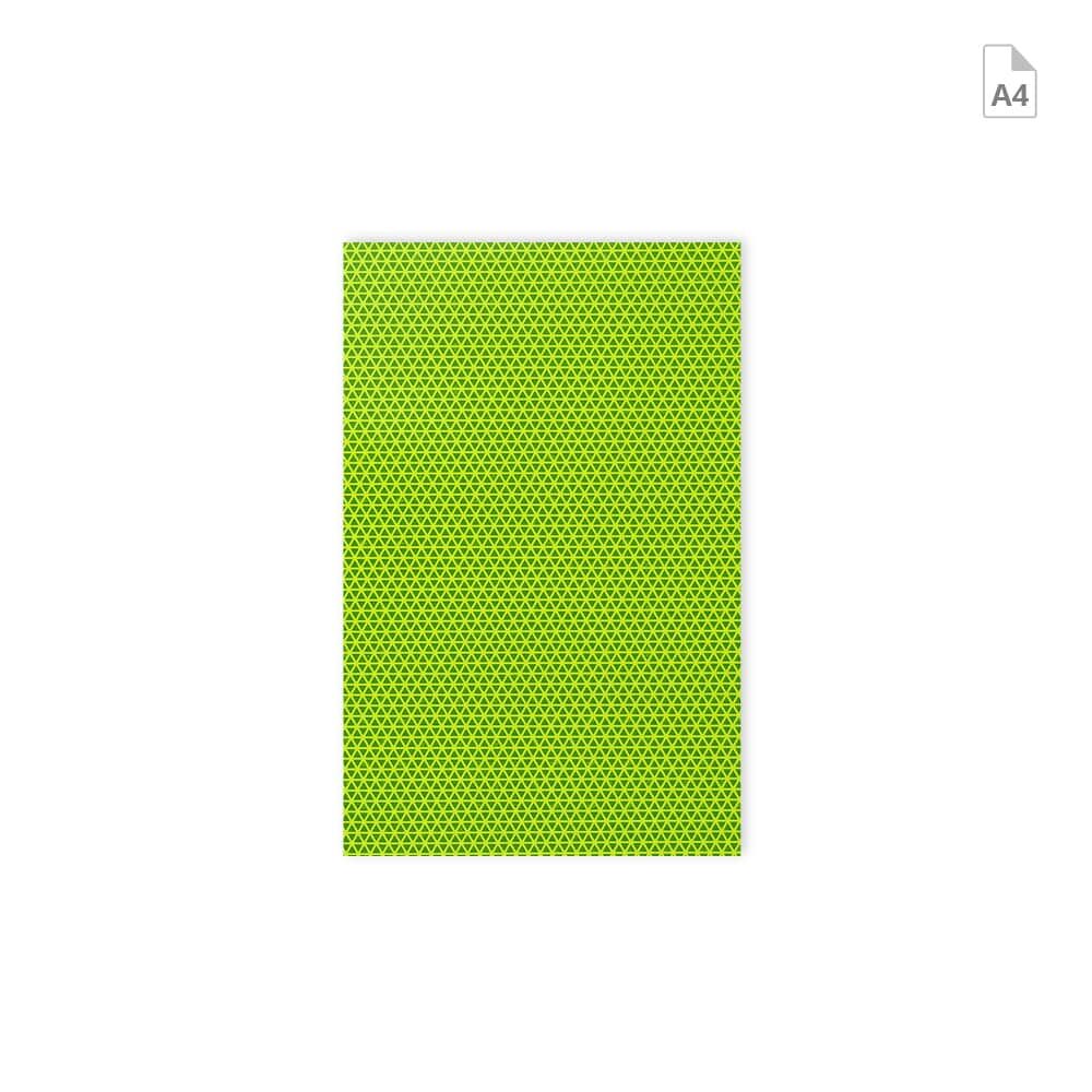 A4-Zuschnitt der Orafol VC612 Reflexfolie in fluor-lime, Vorderseite mit Mikroprismenstruktur
