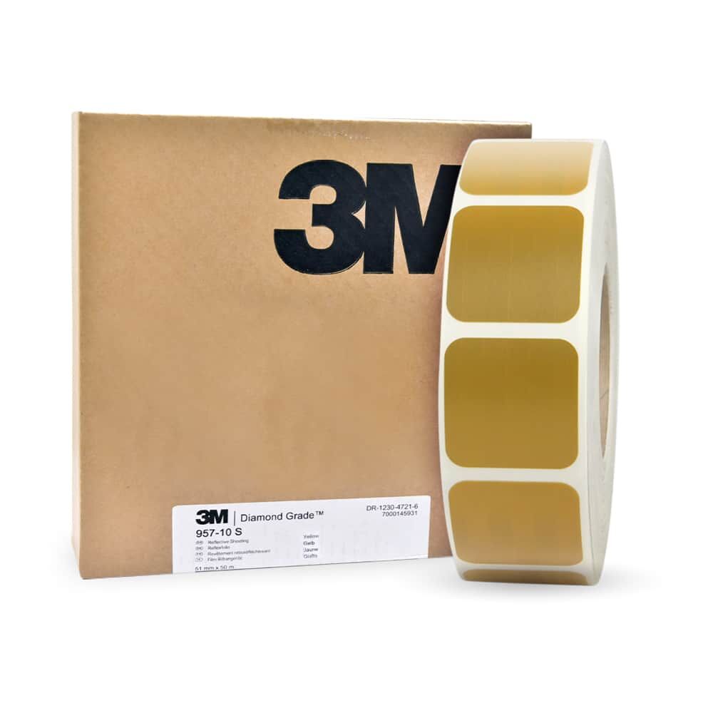 3M-Karton mit Rolle gelber 957S Quadrataufkleber für Planen.