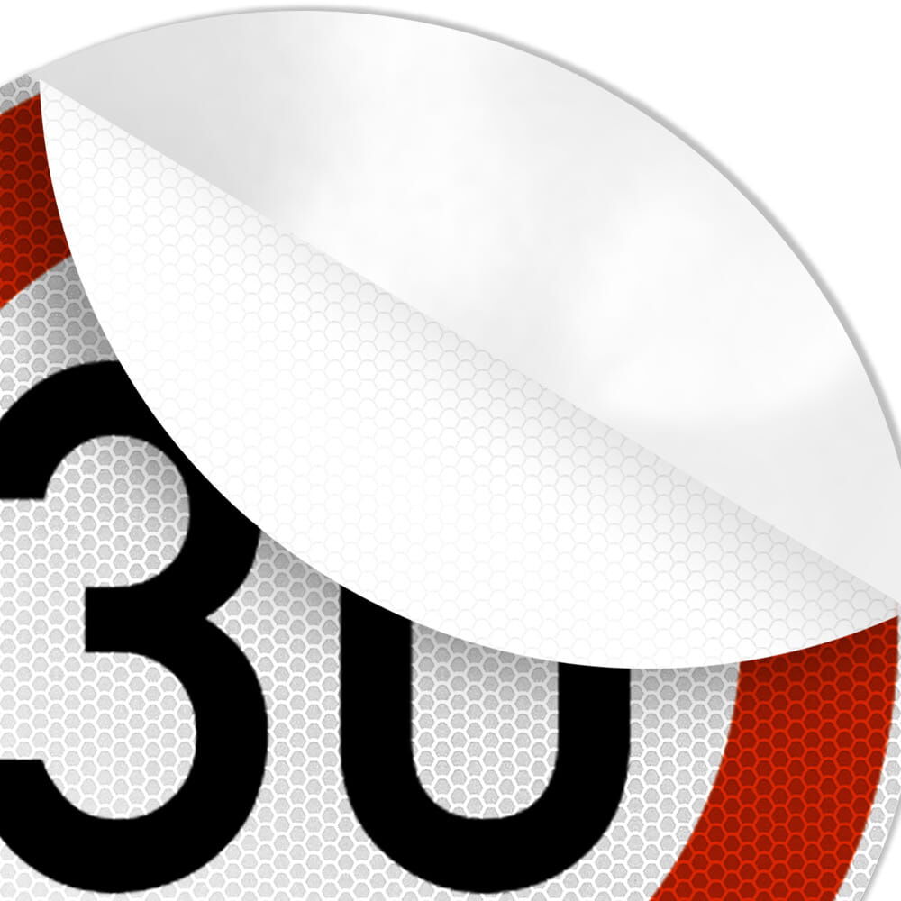 Detailansicht Reflexfolie RA2 mit Wabenstruktur (Tempo 30)