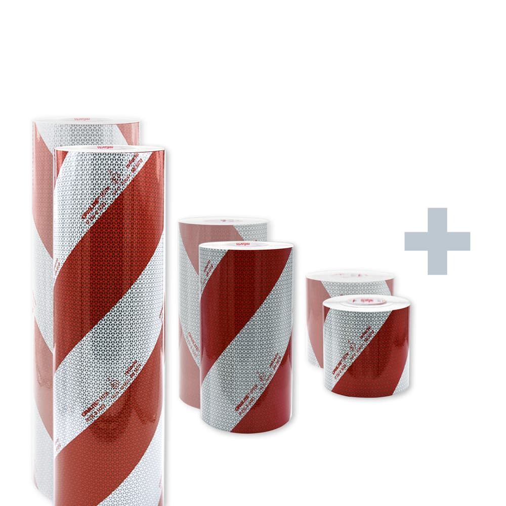 Fünf Rollen Reflecto 5921M Warnmarkierungsfolie Meterware, rot-weiß reflektierend