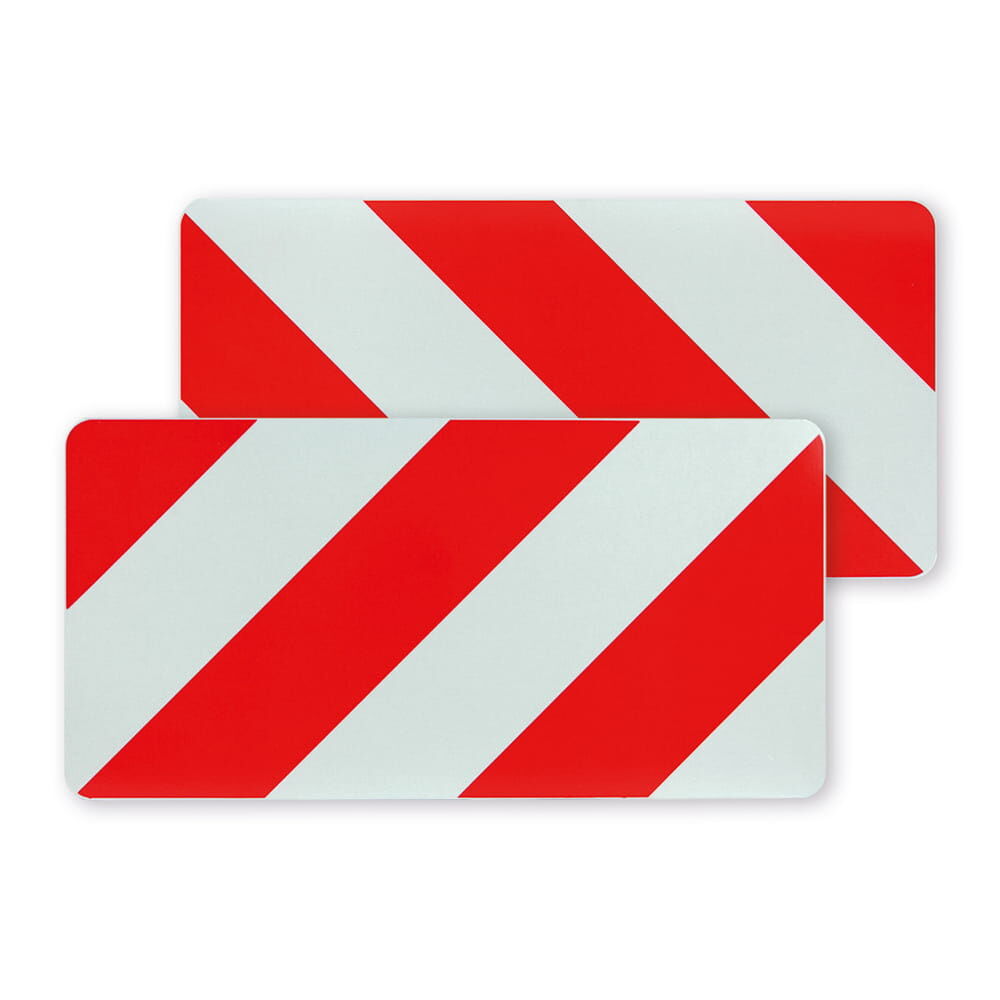 Set Warntafeln rot/weiß links- und rechtsweisend, rechteckig mit abgerundeten Ecken