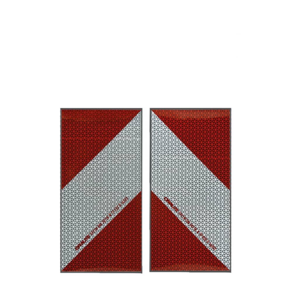 Zwei magnetische Orafol 5921M Warnmarkierungs-Zuschnitte, Vorderseite rot-weiß