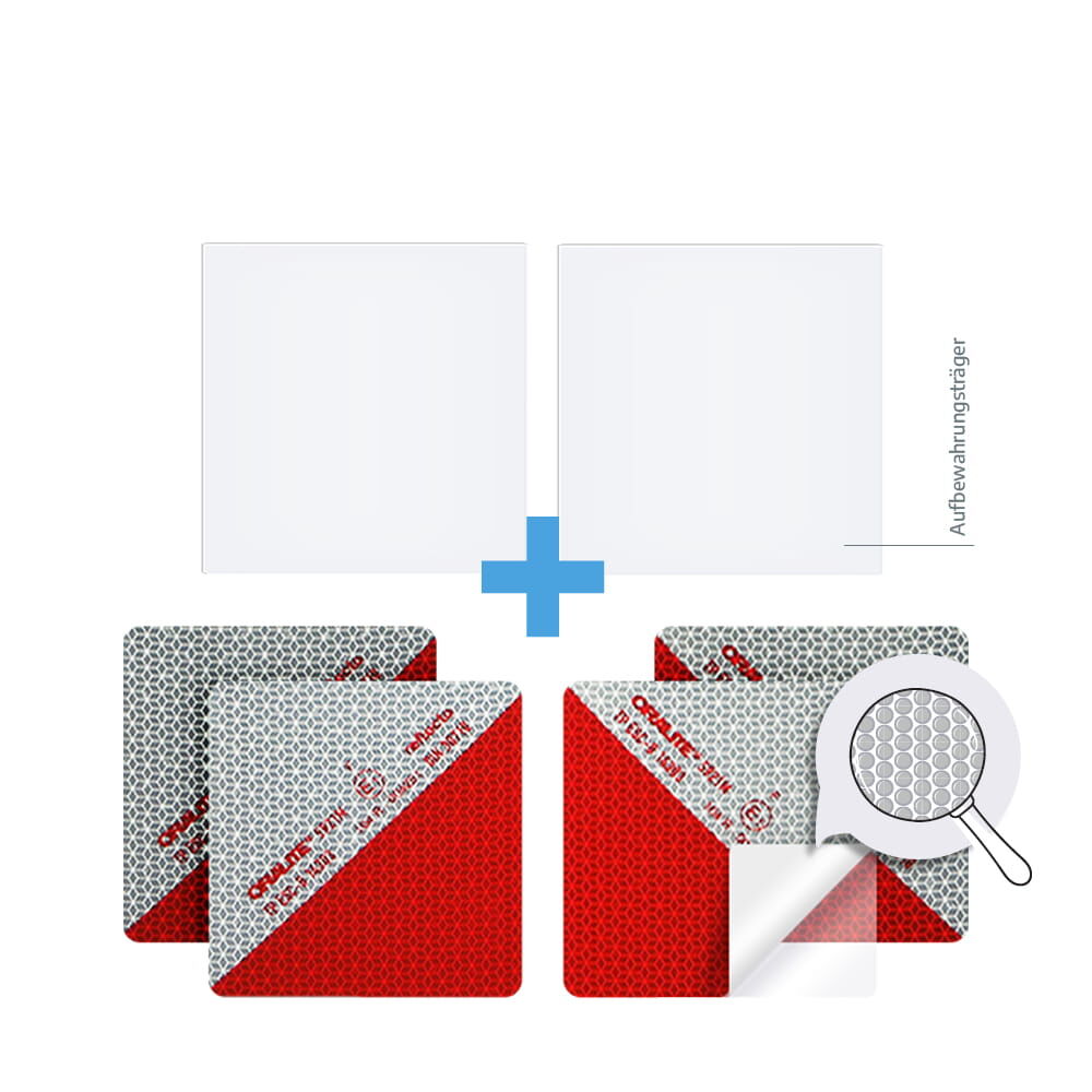 Set aus 4 Warnmarkierungszuschnitte 141 x 141 mm inkl. Aufbewahrungsträger, selbsthaftend