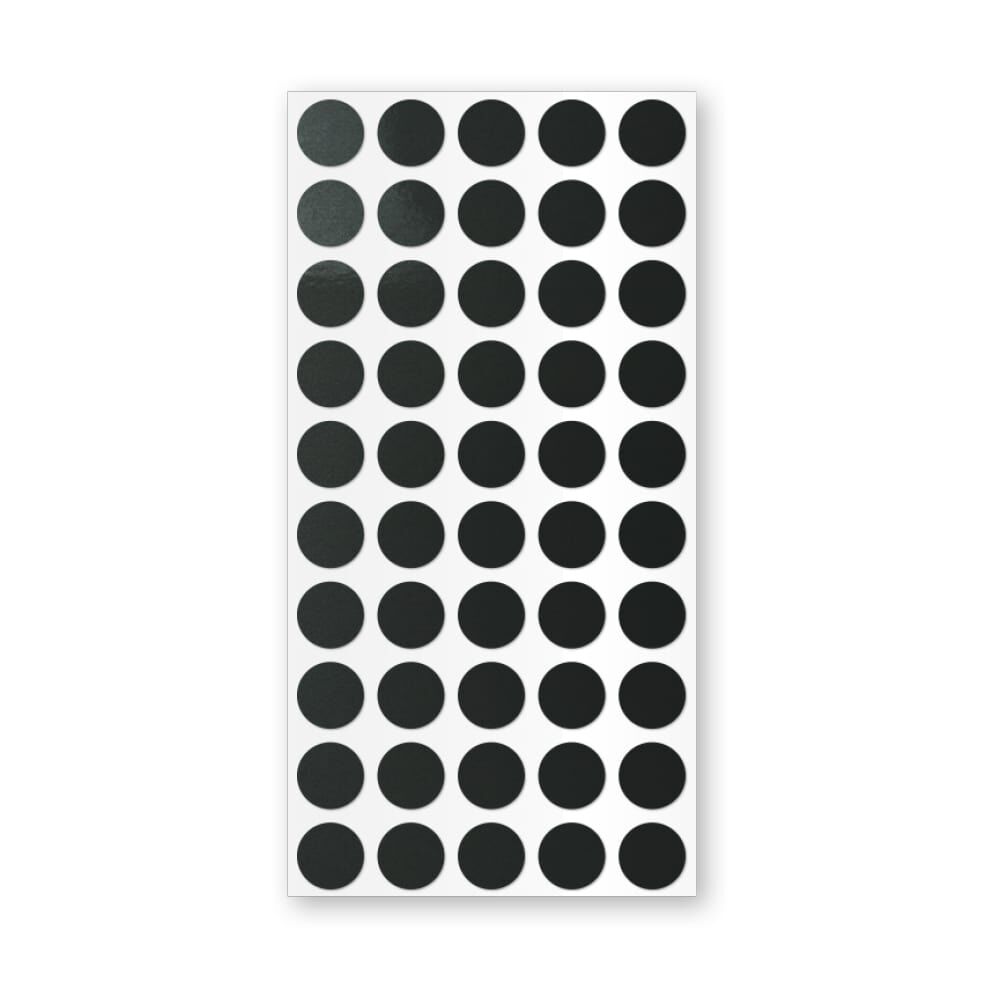 Schwarze Geocaching Reflektoren auf selbstklebendem Stickerbogen