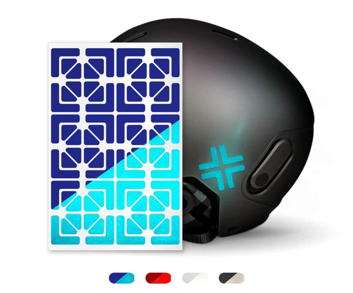 Reflexsticker Light Winkel in Blau auf Fahrradhelm angebracht