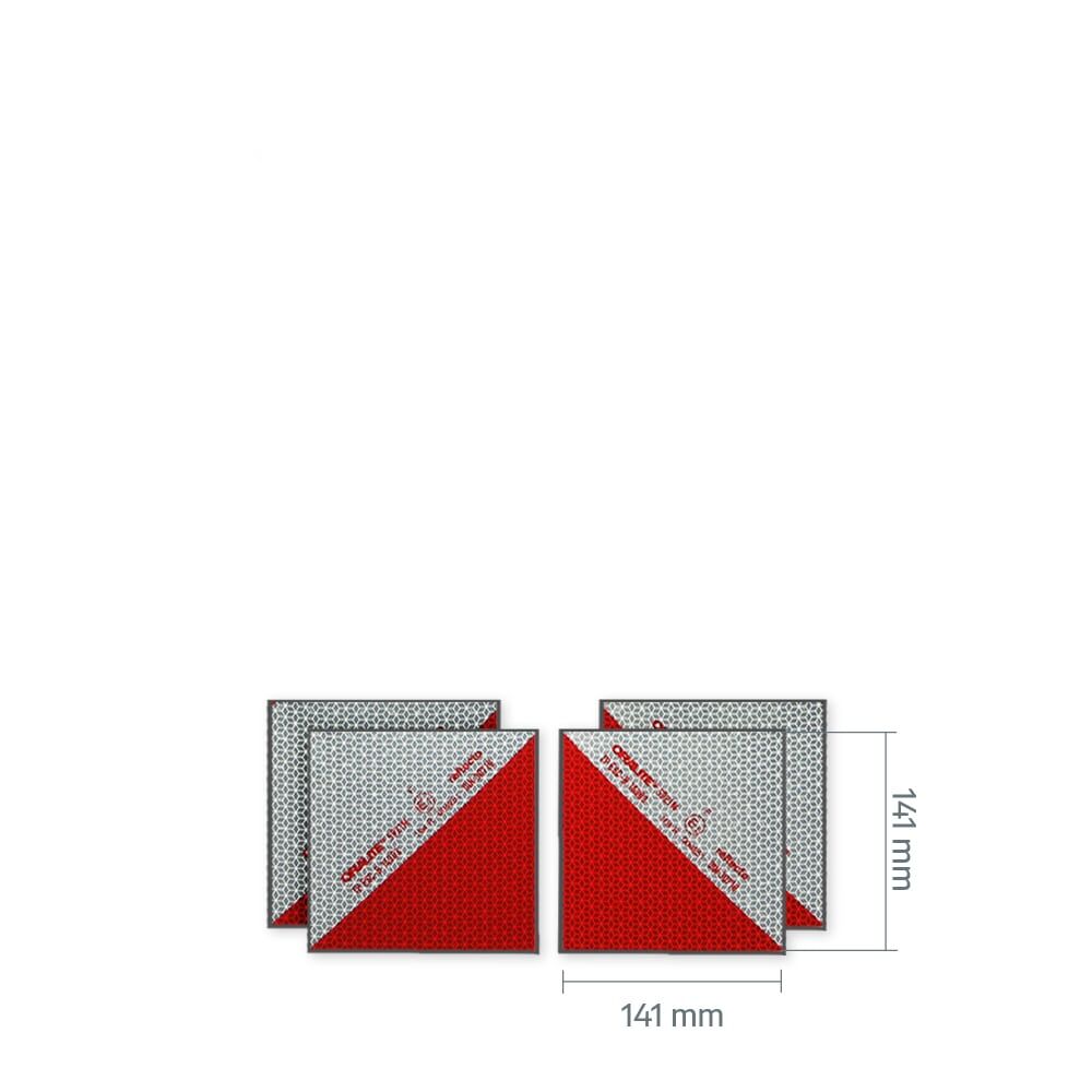 Reflecto 5921M Warnmarkierung 141 × 141 mm, Set aus vier Zuschnitten mit Maßangaben