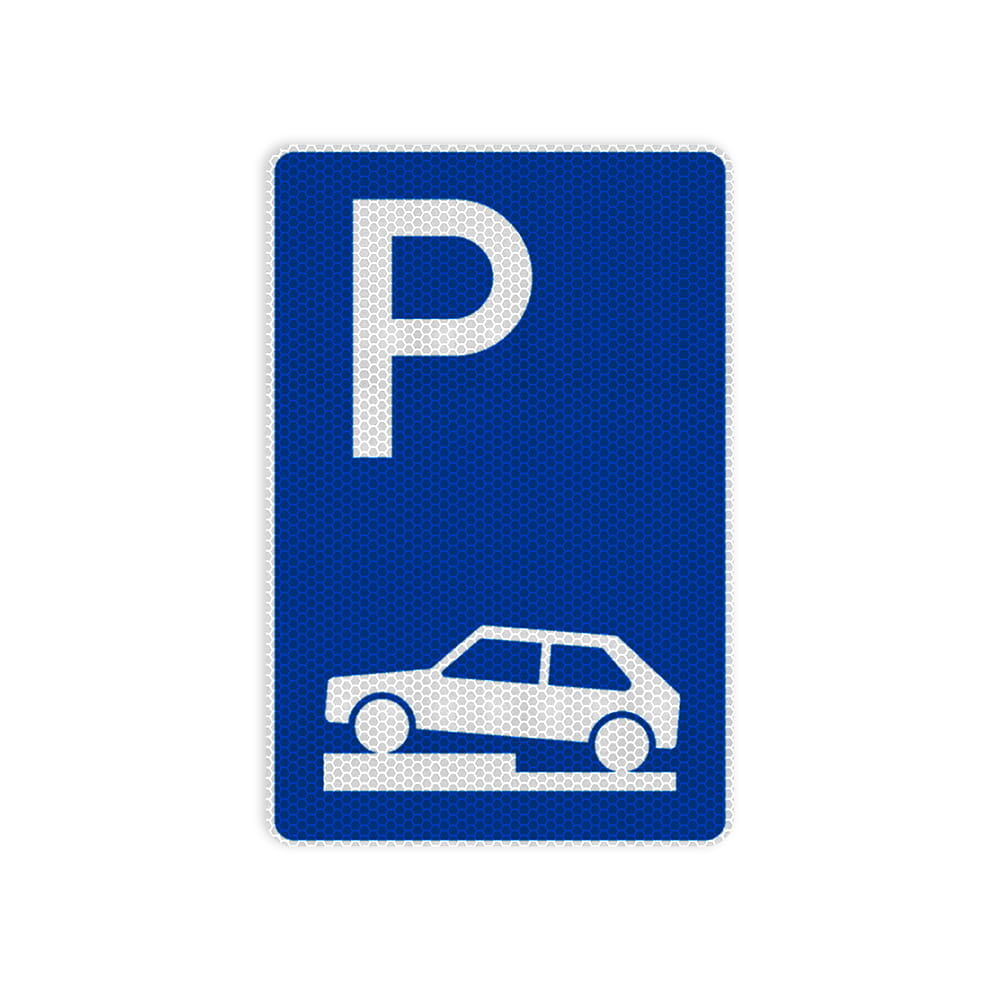 VZ 315-70 Parken auf Gehwegen, halb quer zur Fahrtrichtung links RA 2 630 x 420 mm 3 mm Dibond