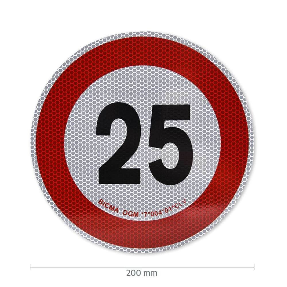25-km/h-Schild für Italien mit Maßangabe: 200 mm Durchmesser
