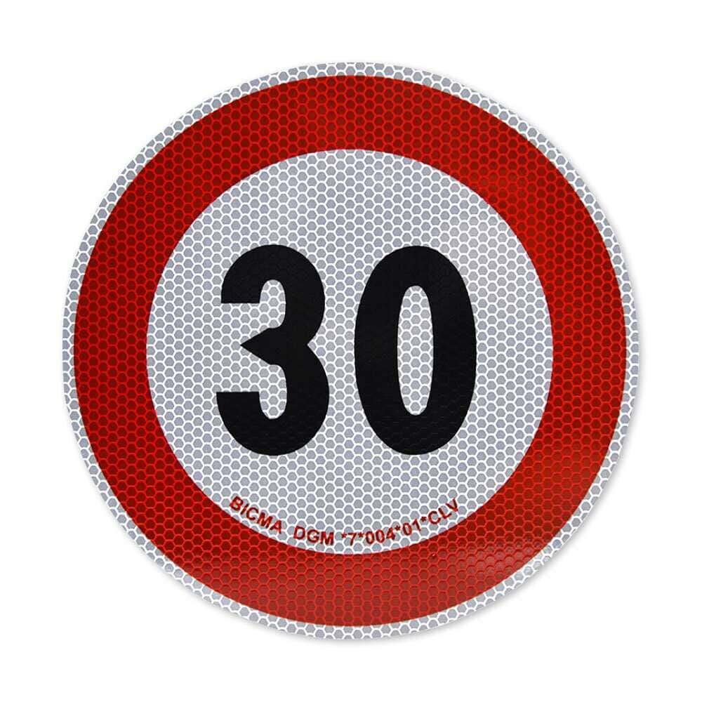 Reflektierendes Geschwindigkeitsschild 30 km/h für Italien, frontal abgebildet