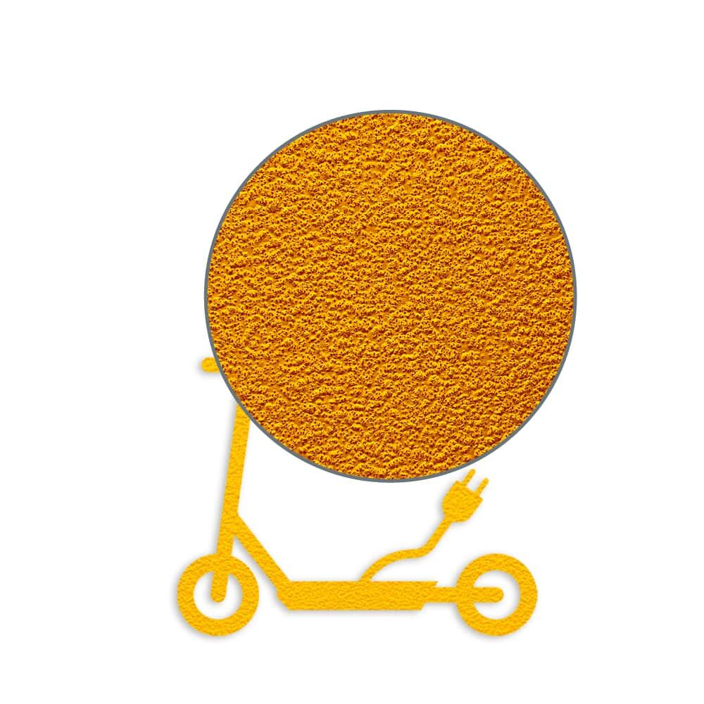 Detailaufnahme Oberfläche Bodenmarkierung E-Scooter, rutschfest gelb