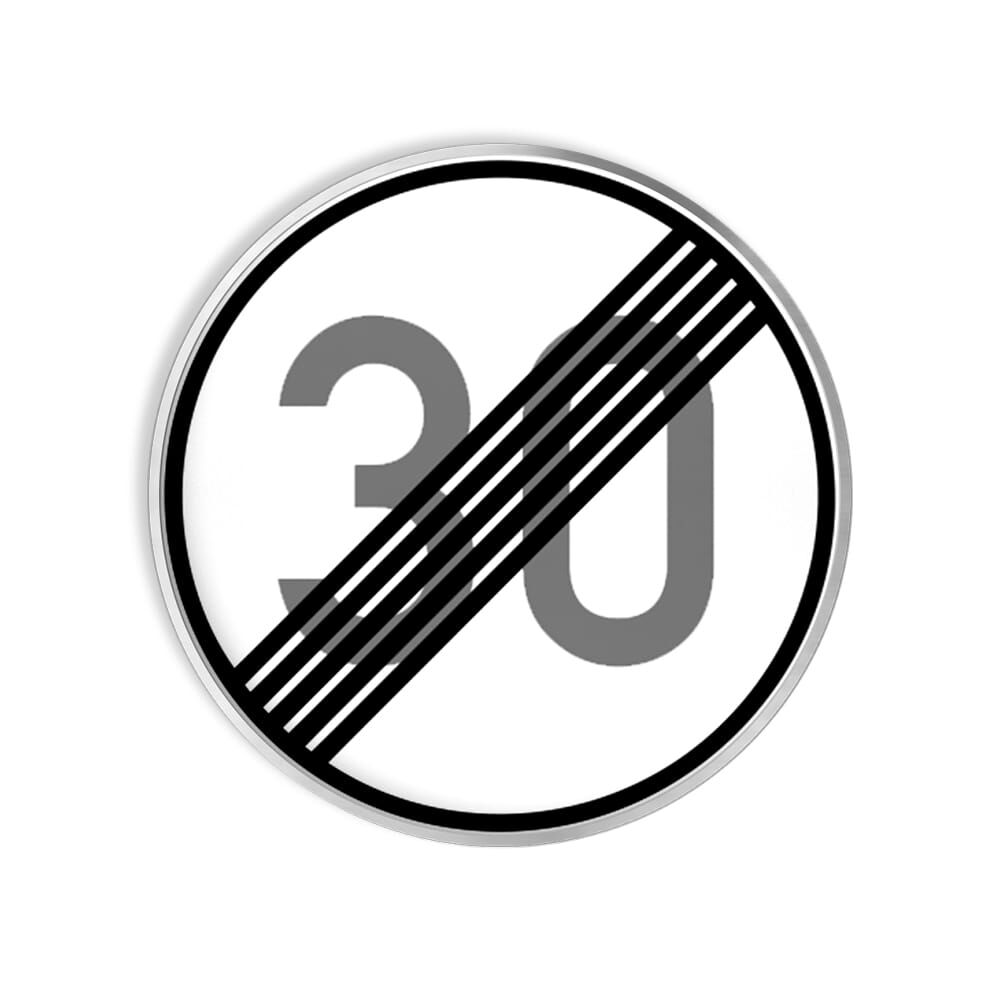 VZ 278-30 Ende der zulässigen Höchstgeschwindigkeit 30 km/h VZ 278-30 Ende der zulässigen Höchstgeschwindigkeit 30 km/h