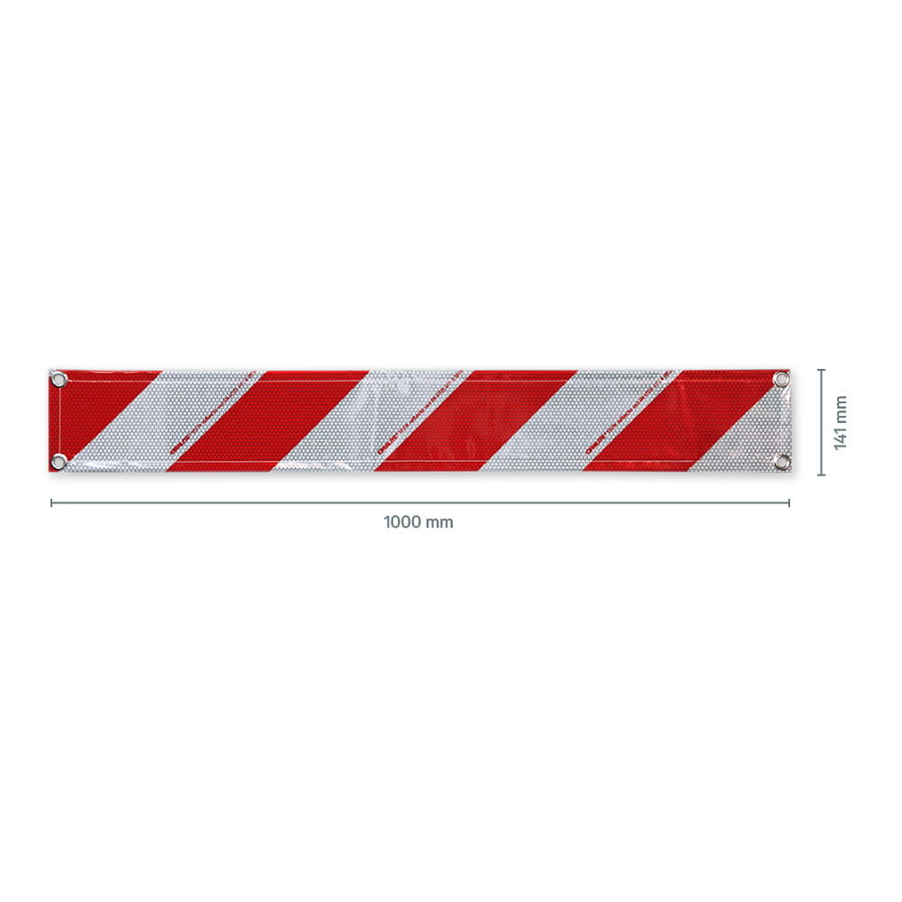 Warnbanner 1000 × 141 mm mit diagonalen Reflexstreifen und vier Eckösen