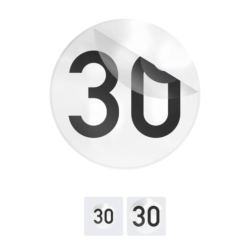 Bedrucktes Overlay Verkehrszeichen 30 km/h zur temporären Zusatzbeschilderung