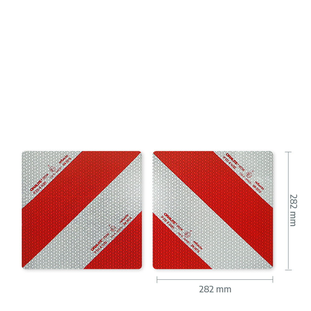Größe: Warnmarkierungszuschnitte 5921M 282 × 282 mm, rot-weißes Diagonaldesign