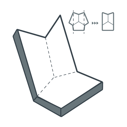 Illustration einer Faltanleitung: Ein aufgeklapptes Element wird zu einem gefalteten Rechteck