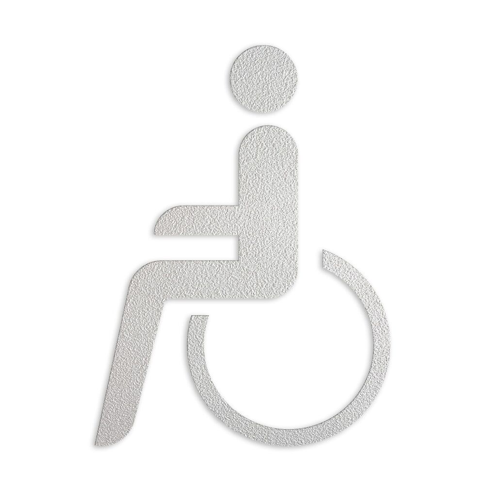 Weißes Rollstuhlsymbol als Bodenmarkierung, strukturierte Oberfläche
