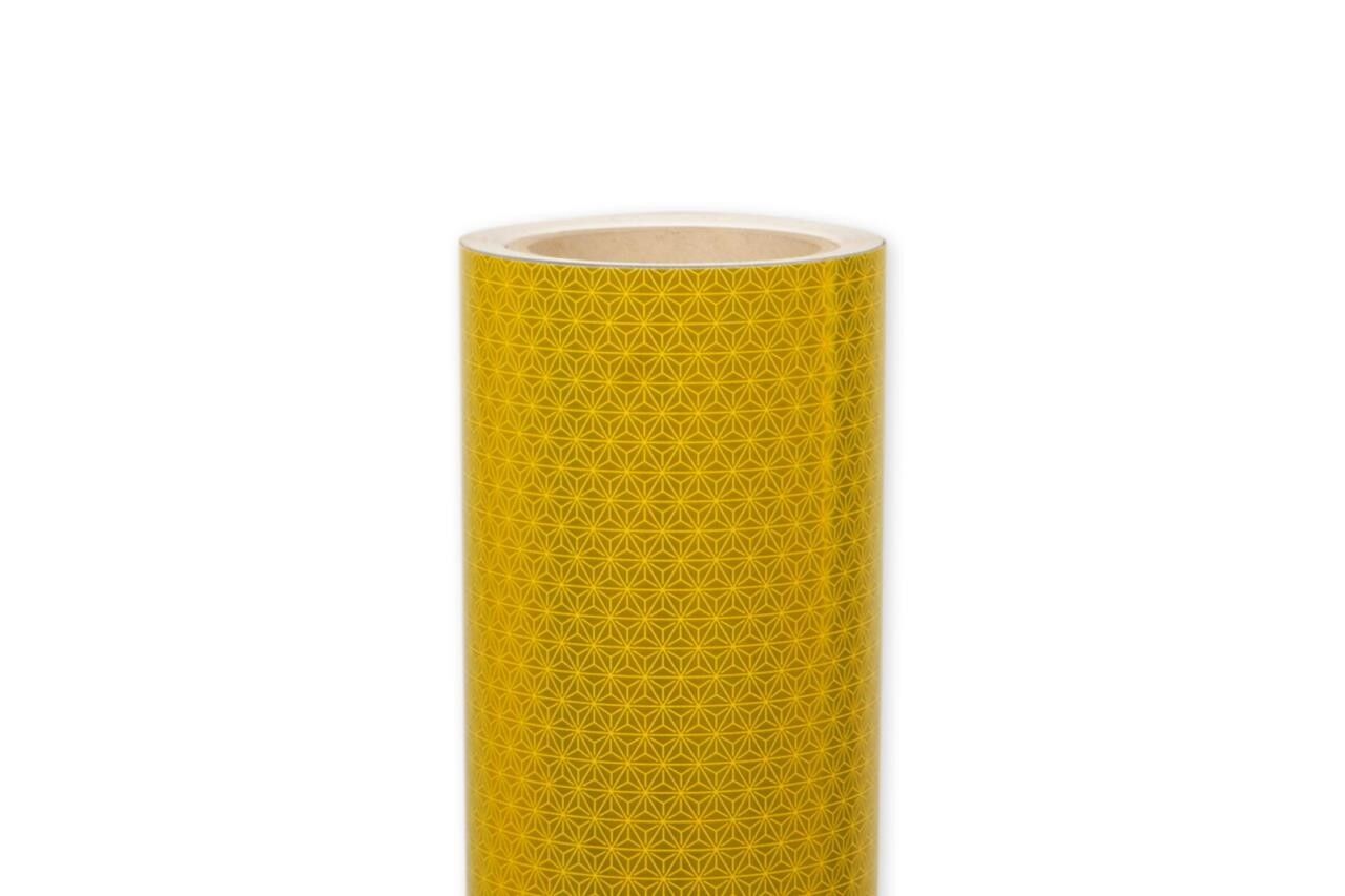Gelbe ORALITE VC 212 Reflexfolie, Rollenansicht mit feinem sternförmigem Muster, 770 mm
